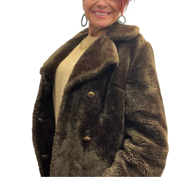 Vintage 60's Avon Chocolate Teddy Retro Mod Faux Fur Double Breasted Cozy Coat - Picture 12 of 17